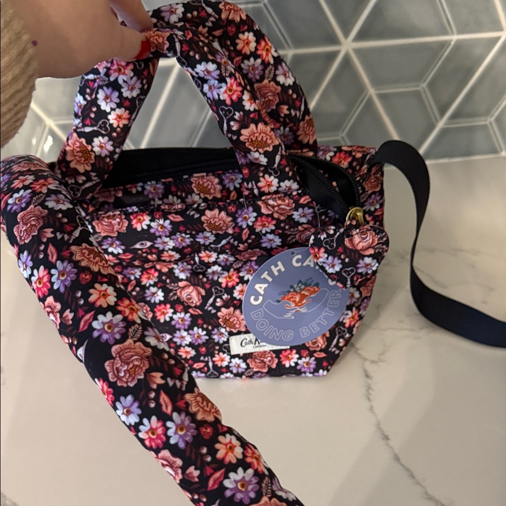 NWT Cath Kidston Black and Pink Floral Mini Purse